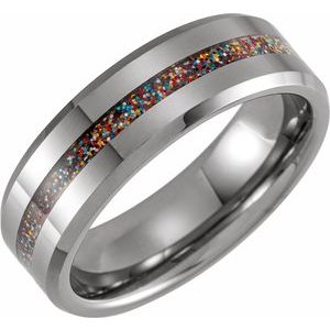 Tungsten 8 mm Beveled Band with Color Chip Inlay