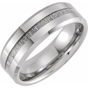 Tungsten 8 mm Beveled Band with Manmade Meteorite Inlay
