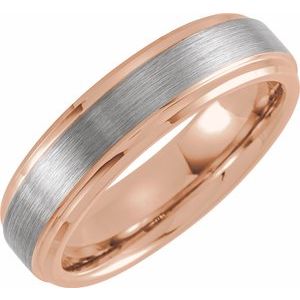 18K Rose Gold PVD Tungsten 6 mm Beveled Stepped Edge Satin Band
