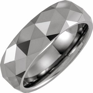 Tungsten 7 mm Half Round Faceted Band