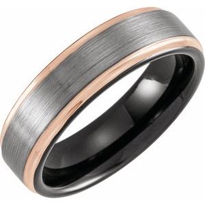18K Rose Gold PVD & Black PVD Tungsten 6 mm Flat Grooved Satin Band