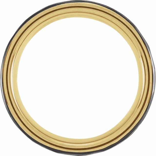 18K Yellow Gold PVD & Black PVD Tungsten 8 Mm Polished Grooved Comfort-Fit Flat Band, Size 13