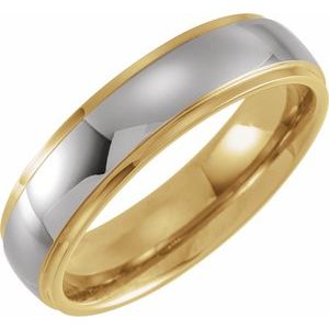18K Yellow Gold PVD Tungsten 6 mm Half Round Stepped Edge Band