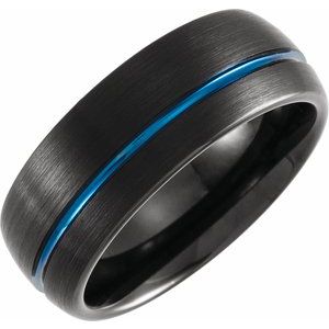 Black & Blue PVD Tungsten 8 mm Half Round Grooved Band