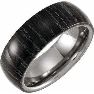 Tungsten 8 mm Half Round Band with Zebra Wood Inlay