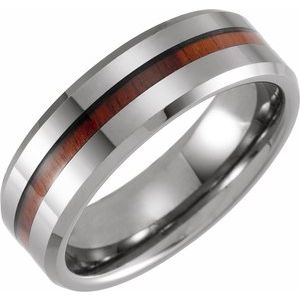 Tungsten 8 mm Beveled Band with Acacia Wood Inlay