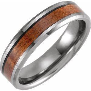 Tungsten 6 mm Beveled Band with Acacia Wood Inlay
