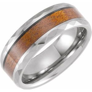 Tungsten 8 mm Beveled Band with Acacia Wood Inlay