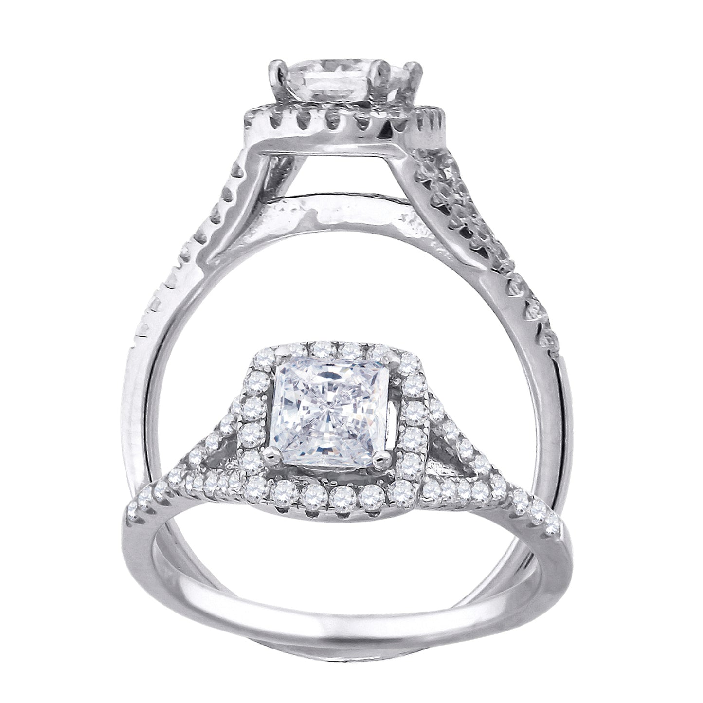 Sterling Silver Women's Princess-Cut Round Cubic-Zirconia Bridal Anniversary Engagement Wedding Ring