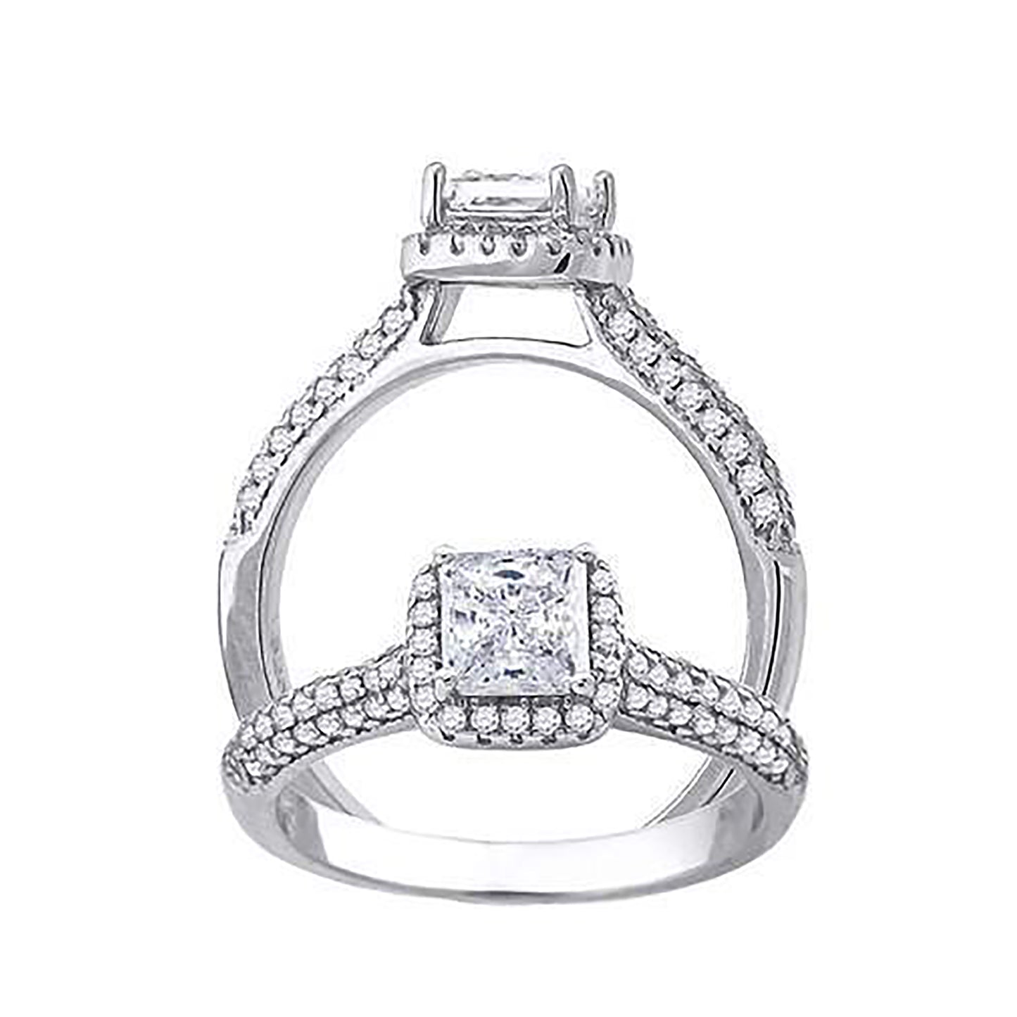 Sterling Silver Women's Princess-Cut Round Cubic-Zirconia Bridal Anniversary Engagement Wedding Ring