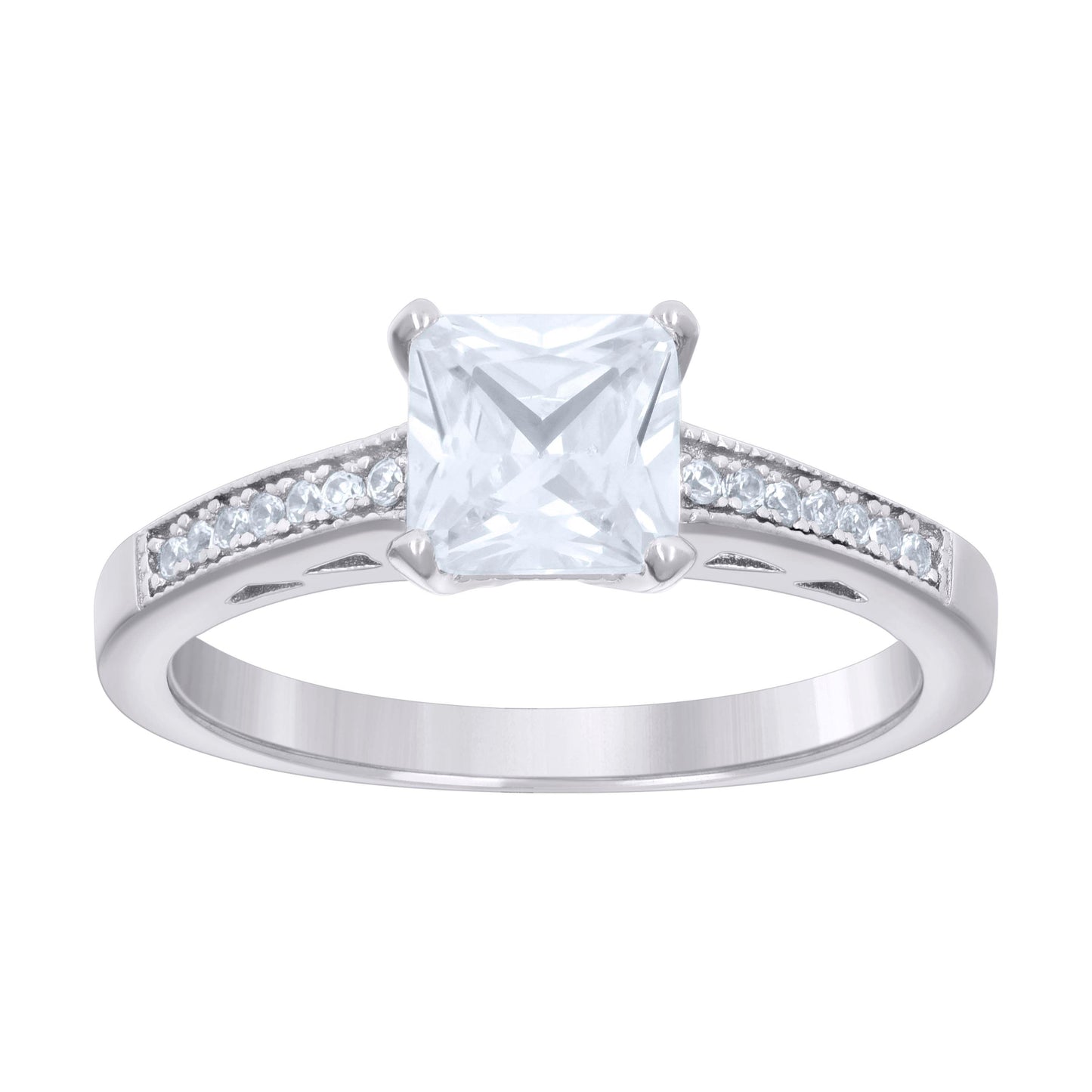 Sterling Silver Women's Princess-Cut Round Cubic-Zirconia Bridal Anniversary Engagement Wedding Ring
