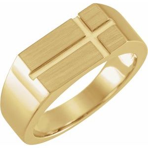 14K Yellow Gold Rectangle 10.8 X 8.8 Mm Satin/Polished Polished Signet Ring Size 10