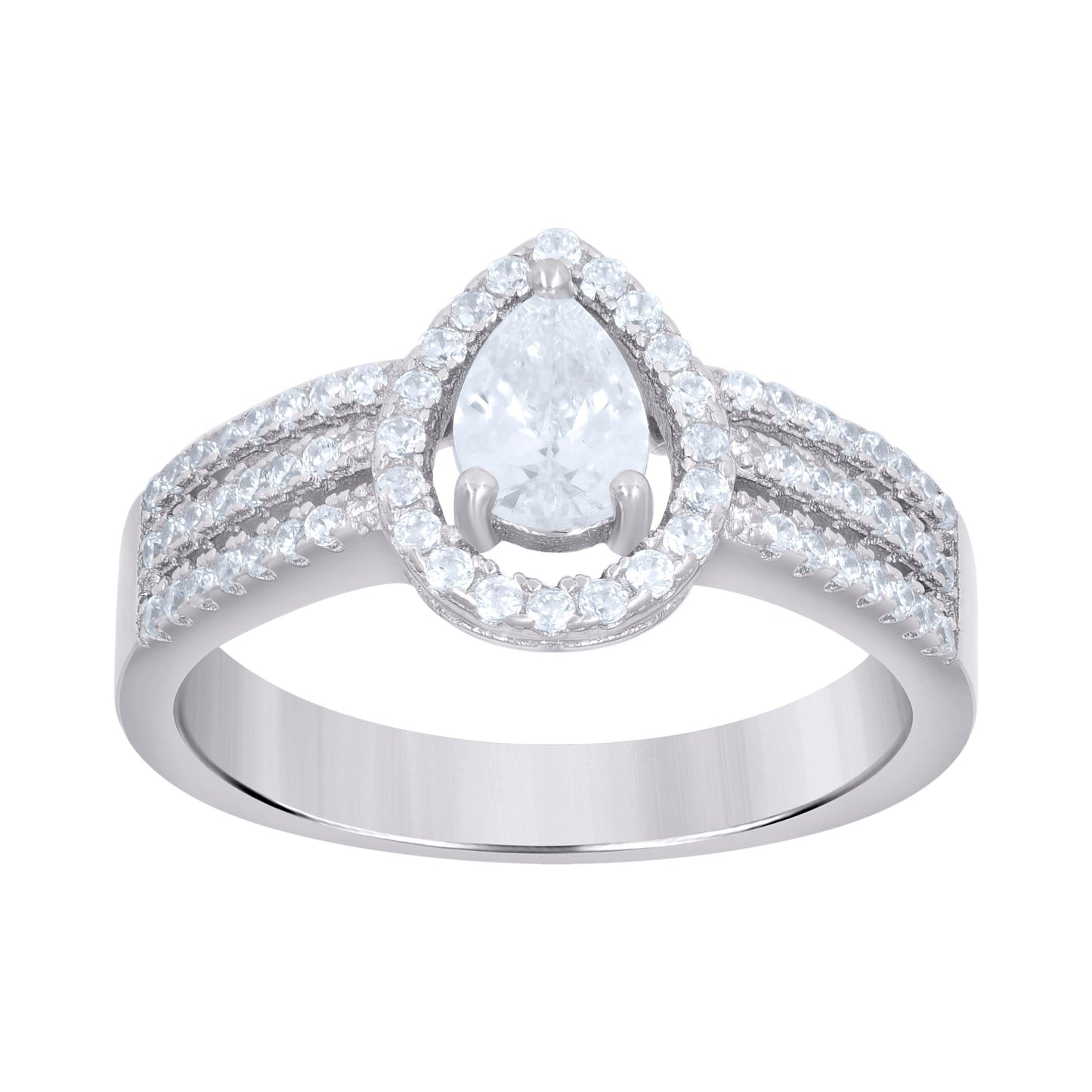 Sterling Silver Womens Pear Cubic-Zirconia Pear Fashion Bridal Anniversary Engagement Wedding Ring