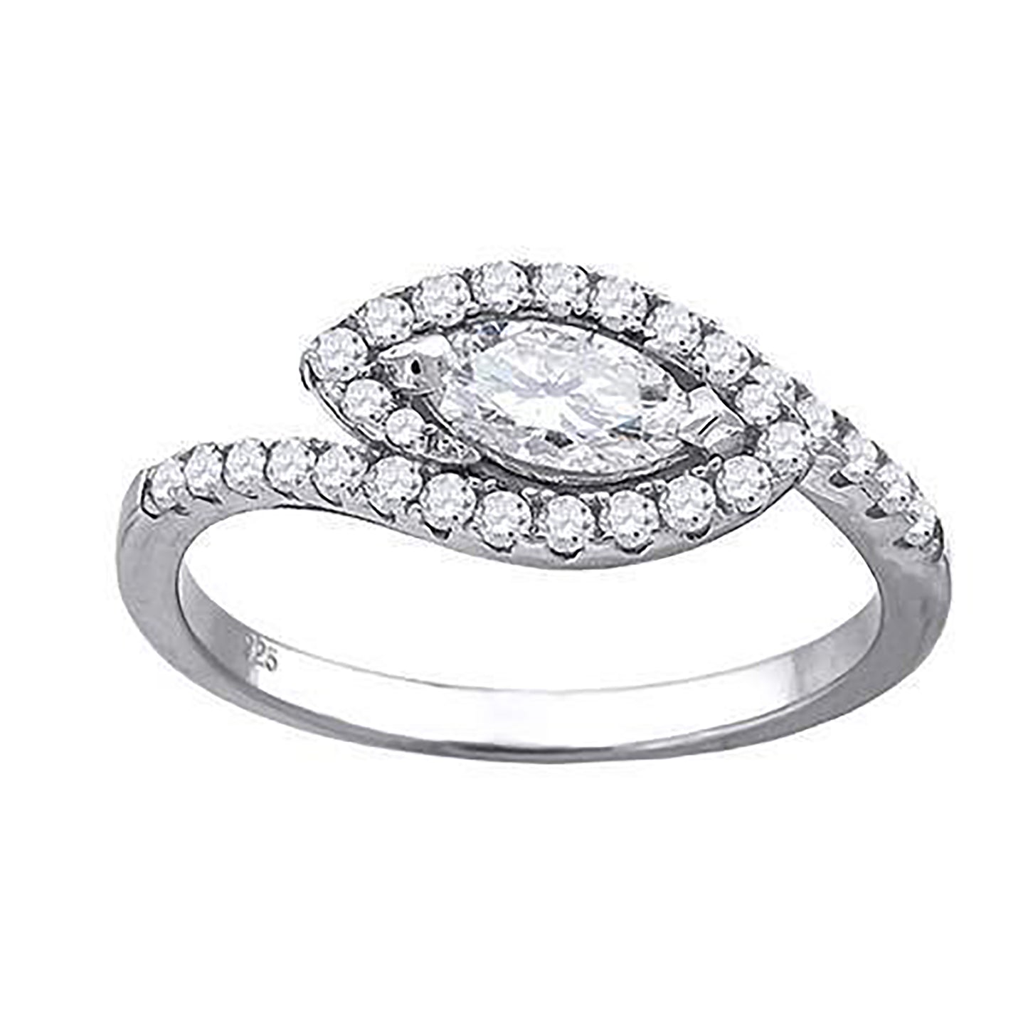 Sterling Silver Womens Marquise Cubic-Zirconia Leaf Motif Fashion Bridal Anniversary Engagement Wedding Ring