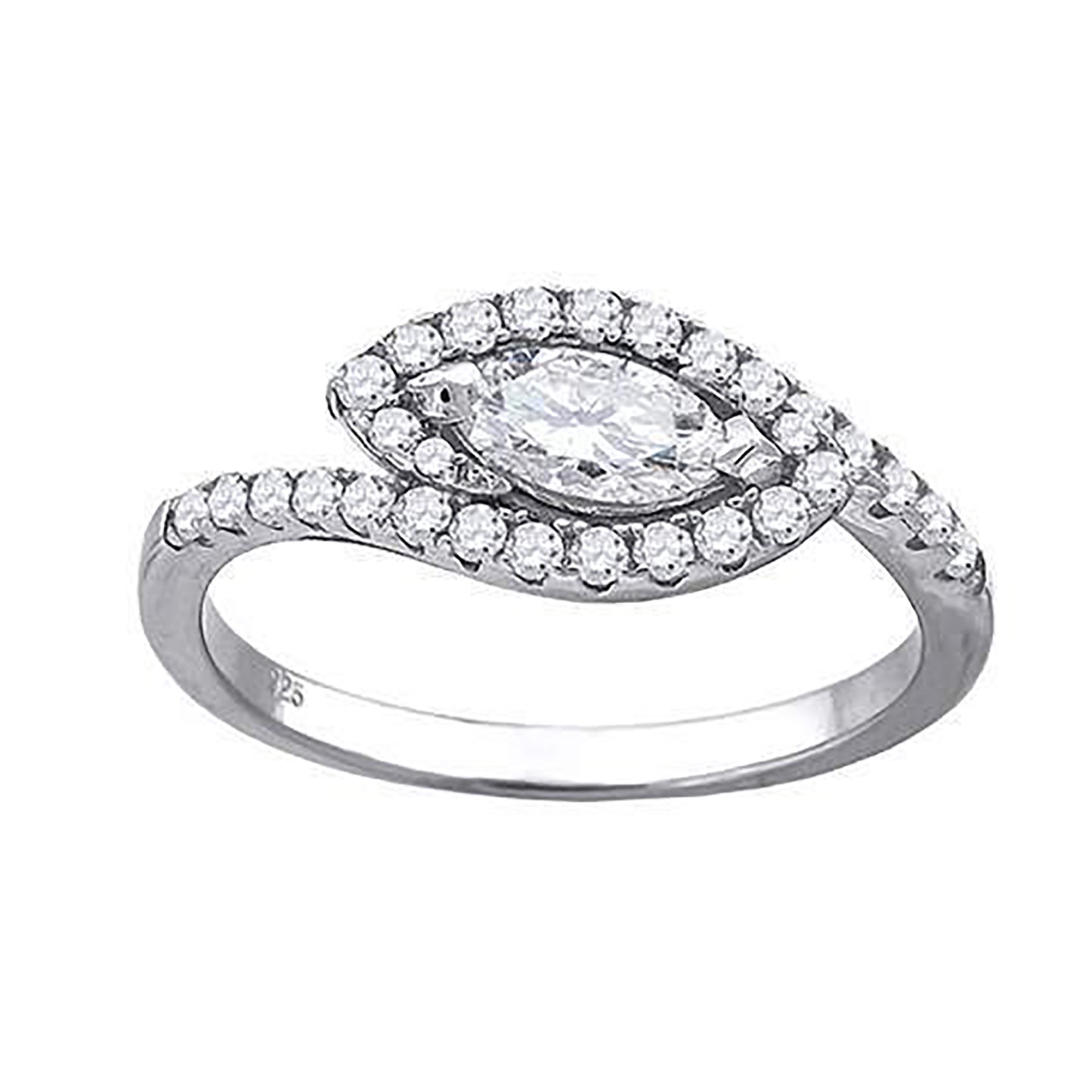 Sterling Silver Womens Marquise Cubic-Zirconia Leaf Motif Fashion Bridal Anniversary Engagement Wedding Ring