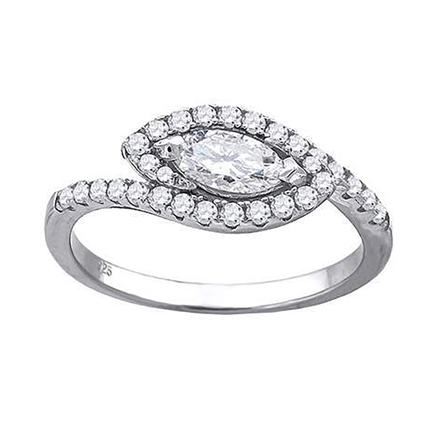 Sterling Silver Womens Marquise Cubic-Zirconia Leaf Motif Fashion Bridal Anniversary Engagement Wedding Ring