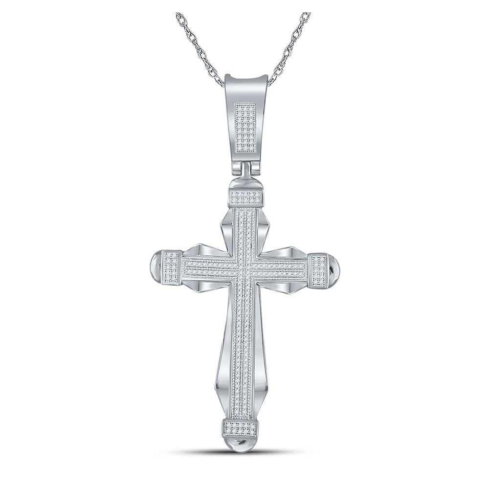 10K White Gold Mens Round Diamond Cross Charm Pendant 1/2 Cttw, Length: 2.76 In, Width: 1.42 In