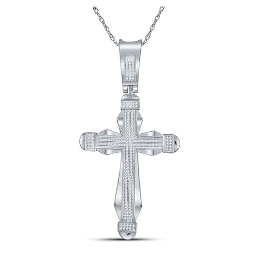 10K White Gold Mens Round Diamond Cross Charm Pendant 1/2 Cttw, Length: 2.76 In, Width: 1.42 In