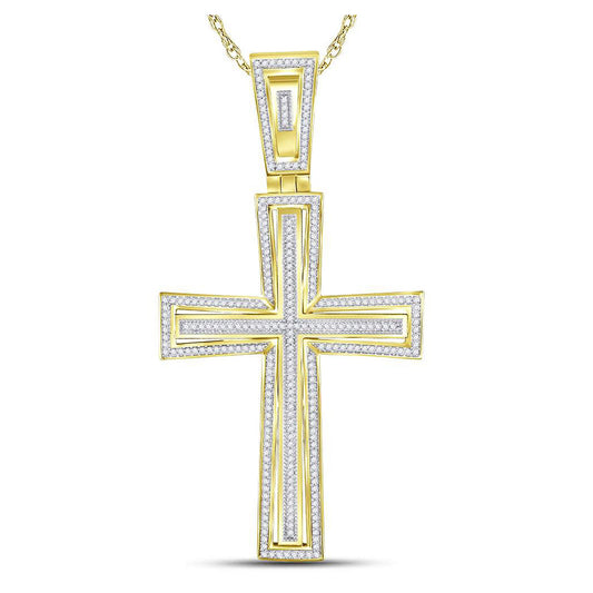 10K Yellow Gold Mens Round Diamond Cross Charm Pendant 3/4 Cttw, Length: 2.62 In, Width: 1.35 In