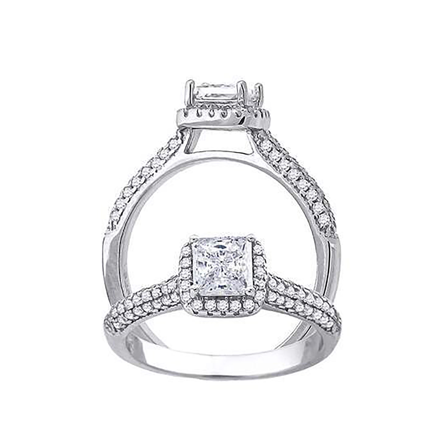 Sterling Silver Women's Princess-Cut Round Cubic-Zirconia Bridal Anniversary Engagement Wedding Ring
