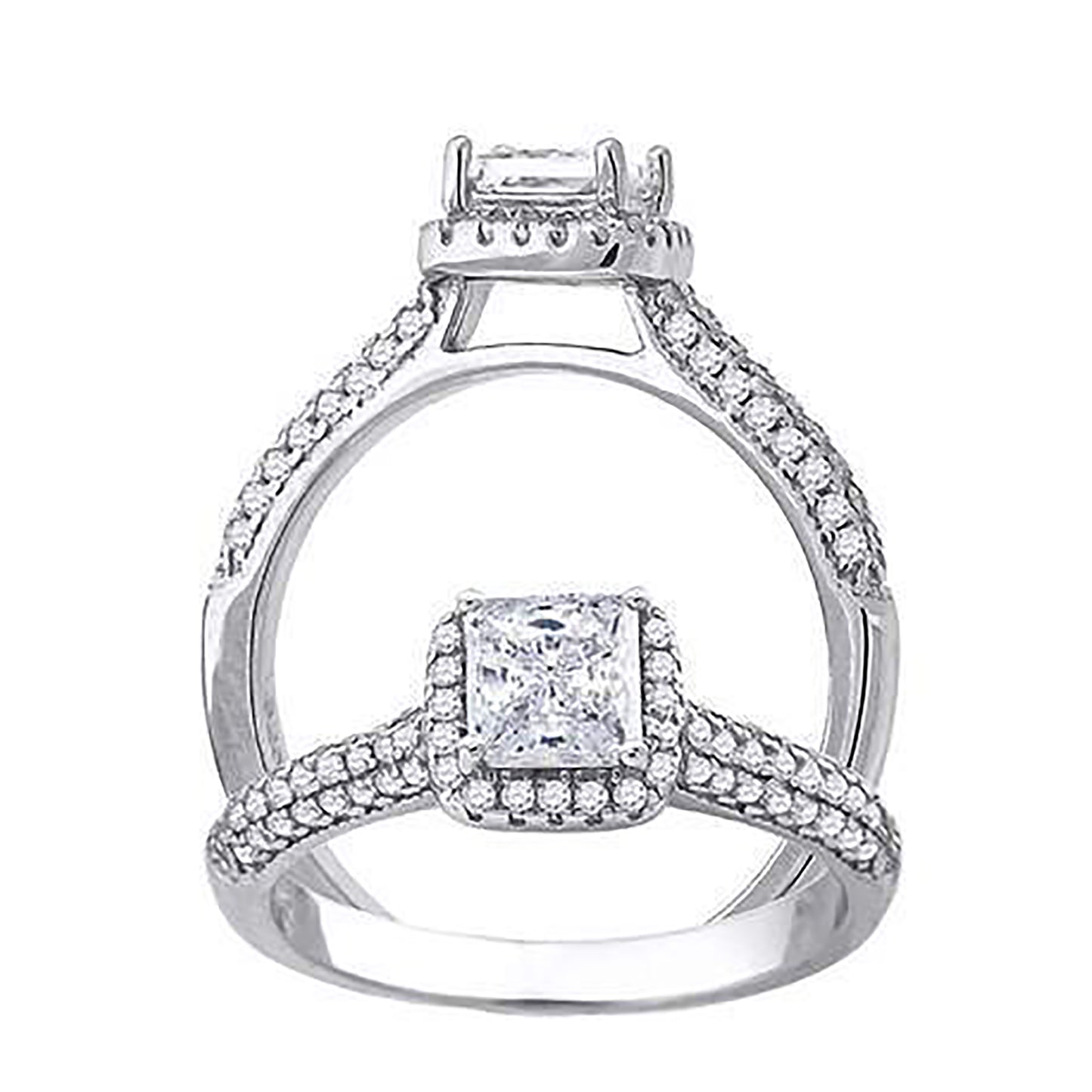 Sterling Silver Women's Princess-Cut Round Cubic-Zirconia Bridal Anniversary Engagement Wedding Ring