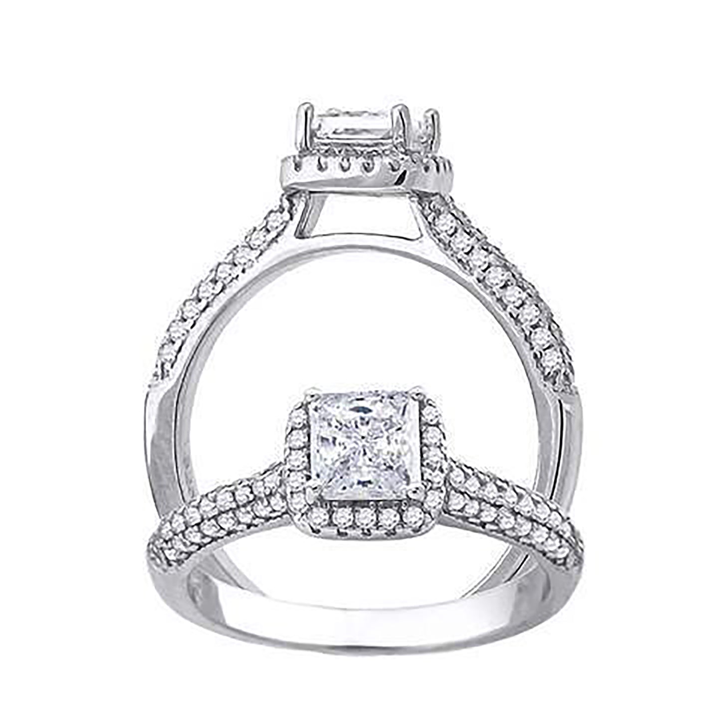 Sterling Silver Women's Princess-Cut Round Cubic-Zirconia Bridal Anniversary Engagement Wedding Ring