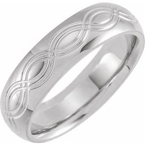 14K White Gold 6 Mm Polished Patterned Comfort-Fit Band Size 9.5