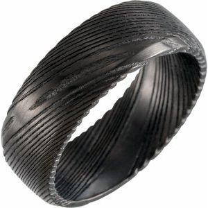 Black Damascus Steel 8 mm Beveled Patterned Band
