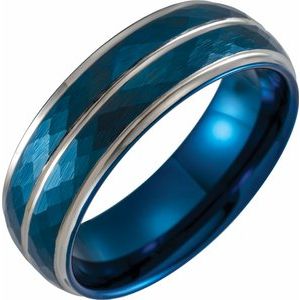 Blue PVD Tungsten 8 mm Flat Stepped Grooved Band