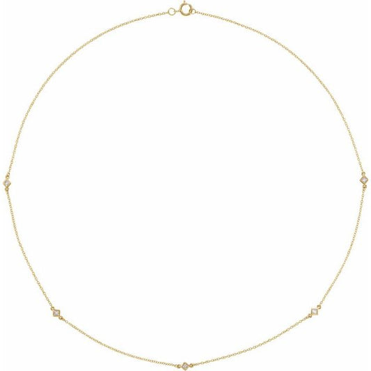 14K Yellow Gold 5-Stone Square 2 X 2 Mm I1, H+ 18 In Polished 1/4 Ctw Natural Diamond 5-Station Necklace