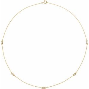 14K Yellow Gold 5-Stone Straight Baguette  3.5 X 1.8 Mm I1, H+  18 In Polished 1/3 Ctw Natural Diamond 5-Station Necklace