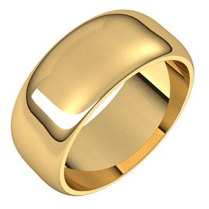 14K Yellow Gold 8 Mm Half Round Band Size 3