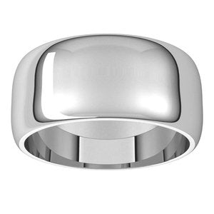 14K White Gold Or Sterling Silver 9 Mm Standard Weight Half Round Band