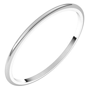 14K Yellow Or White Or Rose Gold Or Stering Silver Or Platinum Lightweight Half Round Band