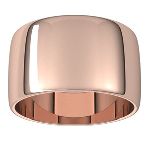 18K Yellow Or White Or Rose Gold Lightweight Half Round Band