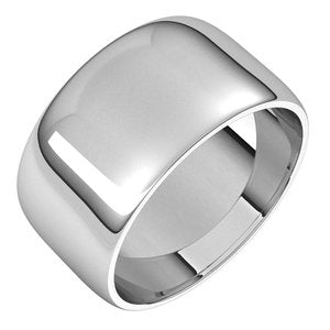 14K Yellow Or Rose Or White Gold Or Sterling Silver Or Platinum Or Palladium 10 Mm Standard Lightweight Half Round Light Band