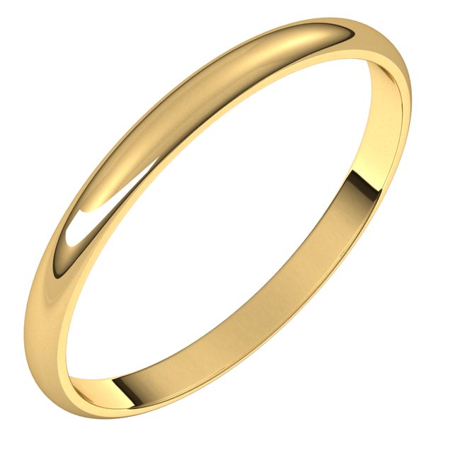 18K Yellow Or White Or Rose Gold Ultra-Lightweight Standard Fit Half Round Band