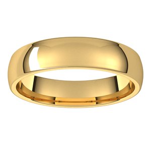 14K Yellow Or White Gold Or Platinum 4.5 Mm Half Round Comfort Fit Light Band
