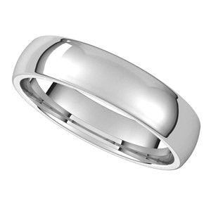 14K Yellow Or White Or Rose Gold Or Sterling Silver Or Platinum Lightweight Comfort-Fit Half Round Band