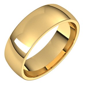 14K Yellow Gold 6.5 Mm Lightweight Half Round Comfort Fit Light Band Size 8.5
