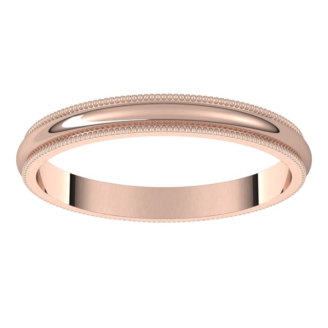 14K Yellow Or White Or Rose Gold Or Sterling Silver Or Platinum Or Palladium Milgrain Standard Fit Half Round Band