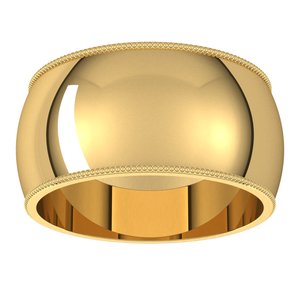 10K Yellow Gold 10 Mm Milgrain Half Round Band Size 13