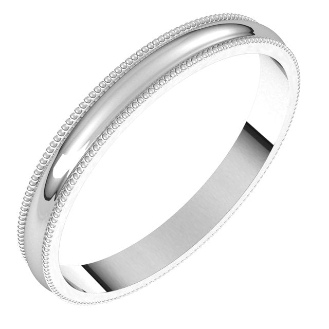 14K Yellow Or White Or Rose Gold Or Sterling Silver Or Platinum Standard Lightweight Milgrain Half Round Band