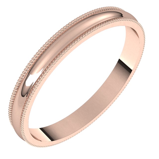 14K Yellow Or White Or Rose Gold Or Sterling Silver Or Platinum Standard Lightweight Milgrain Half Round Band