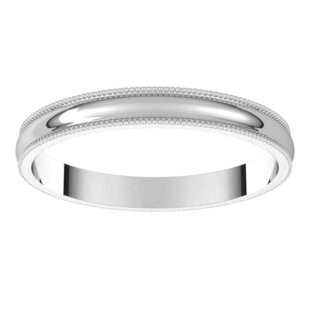 14K Yellow Or White Or Rose Gold Or Sterling Silver Or Platinum Standard Lightweight Milgrain Half Round Band