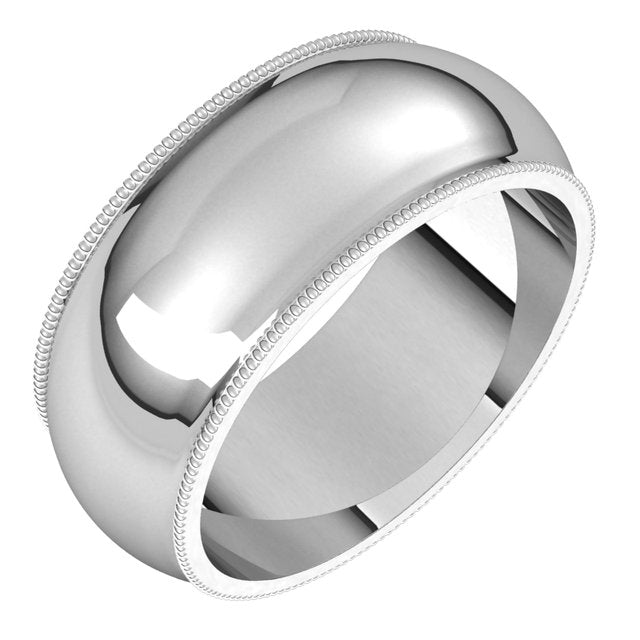 14K Yellow Or White Or Rose Gold Or Sterling Silver Or Platinum Or Palladium Milgrain Standard Fit Half Round Band