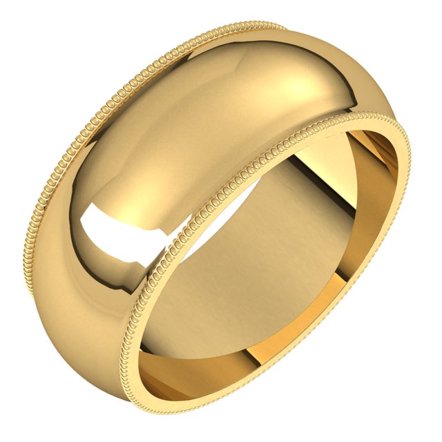 14K Yellow Or White Or Rose Gold Or Sterling Silver Or Platinum Or Palladium Milgrain Standard Fit Half Round Band