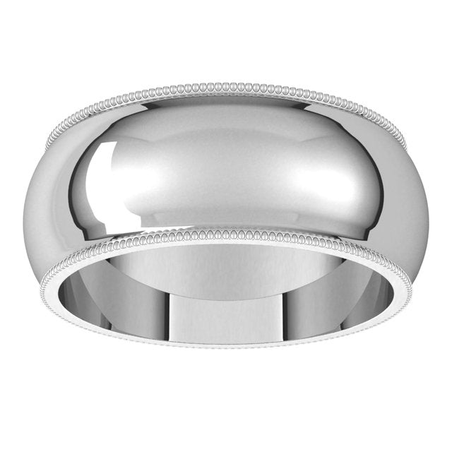 14K Yellow Or White Or Rose Gold Or Sterling Silver Or Platinum Or Palladium Milgrain Standard Fit Half Round Band