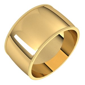14K Yellow  Gold 11 Mm Lightweight Milgrain Half Round Light Band Size 6.5