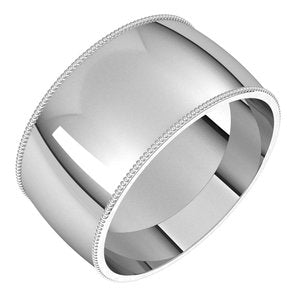14K White Gold Or Sterling Silver Milgrain Comfort-Fit Half Round Band